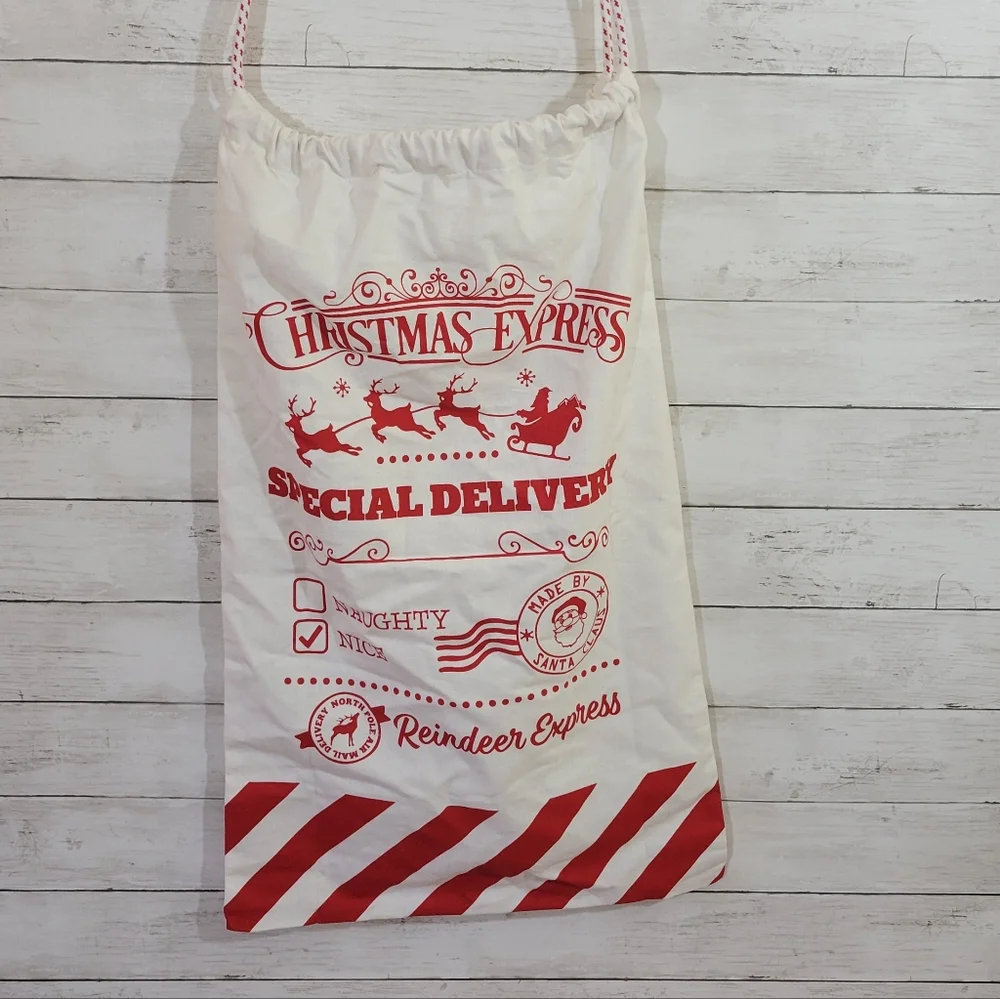 Holiday Time Christmas Santa Sack Fabric Gift Bag Large Drawstring